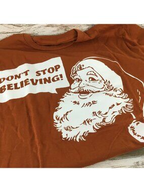 Sonoma Life & Style Medium Burnt Orange "Dont Stop Believing" Santa Graphic Tee